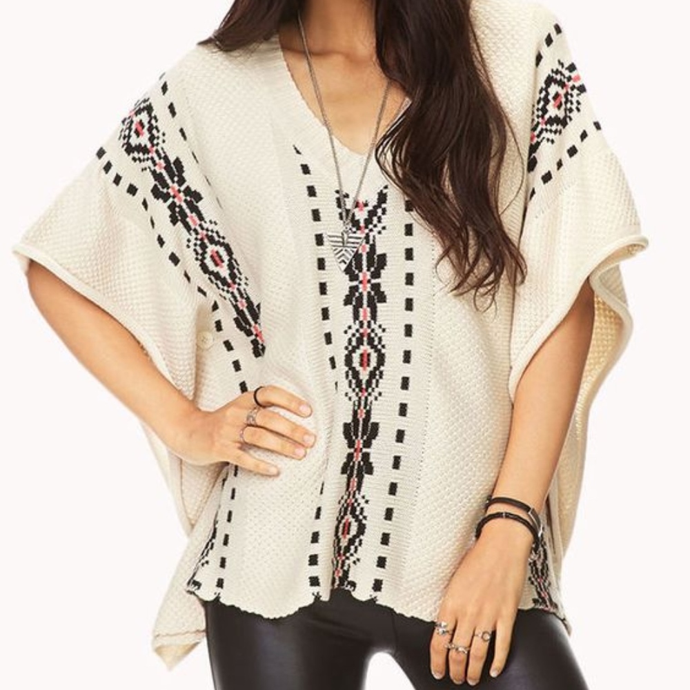 Forever 21 | Worldly Buttoned Poncho Sweater